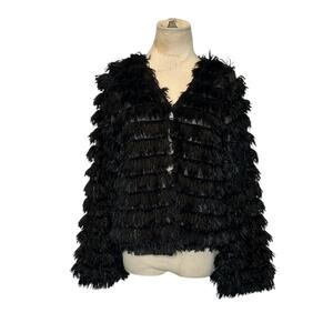 Xhilaration black faux fur layered long sleeves jacket cardigan size XS